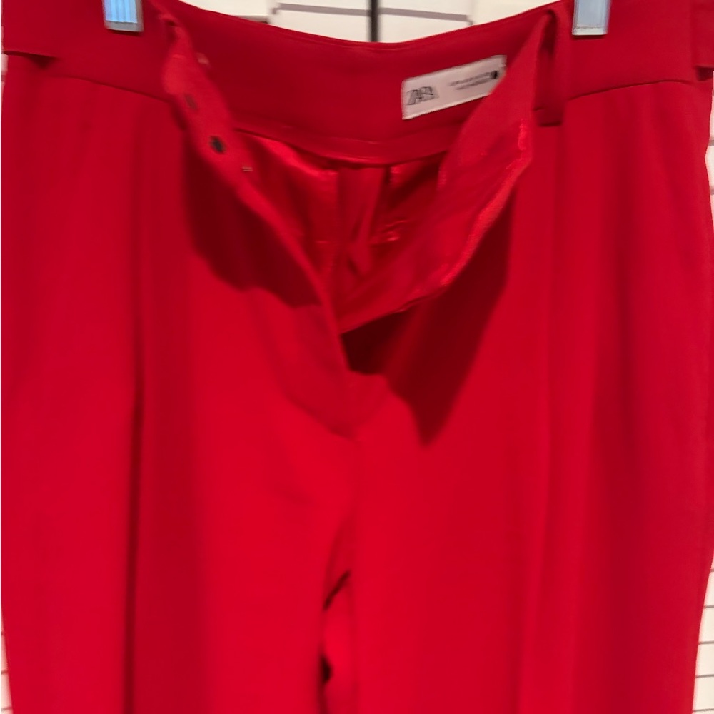Zara Red Wide-Leg Women's Pants - Picture 3 of 5